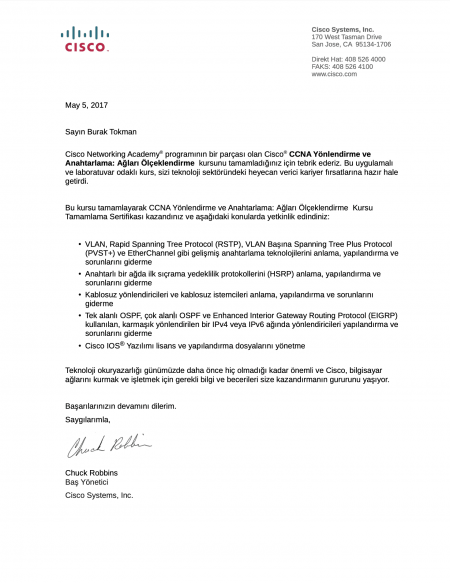 Cisco CCNA R&S Scaling Networks Letter